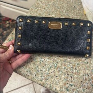 Michael Kors Black Wallet with Gold Studs